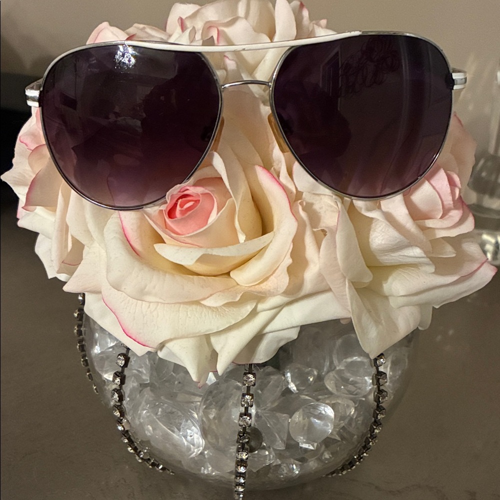 Stylish TAHAR Silver & White Aviator Sunglasses